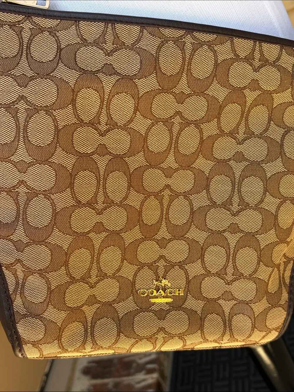 Coach Brown Signature Canvas Crossbody with Gold Dufflette
